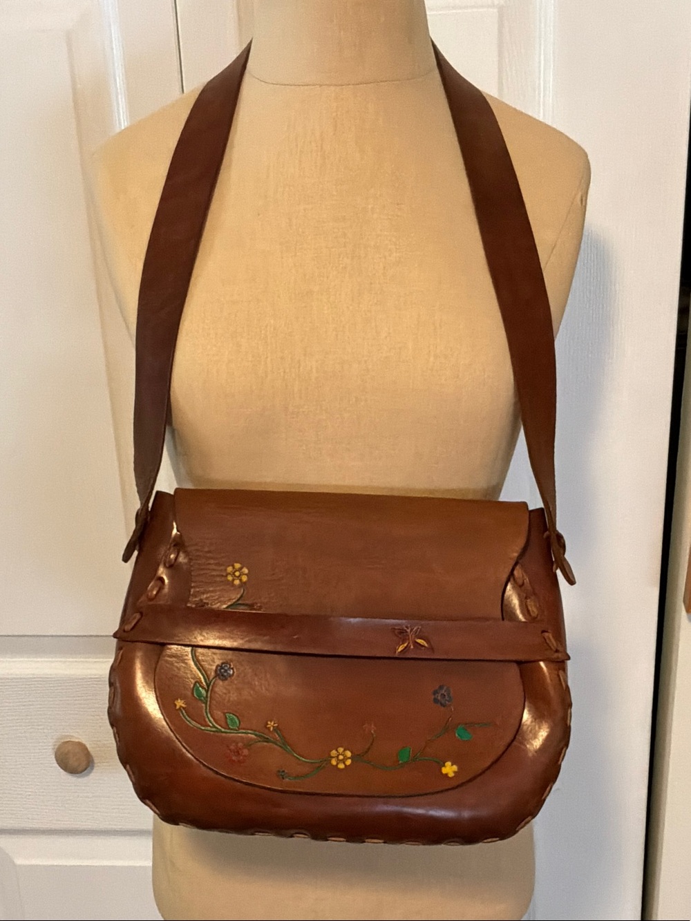 Vintage Hand Tooled Leather Shoulder Bag